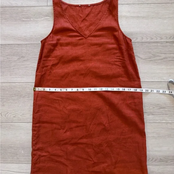 Madewell Linen Blend Midi Tank Dress Sz XS Sleeveless VNeck Rust Light Airy Boho - Picture 10 of 14